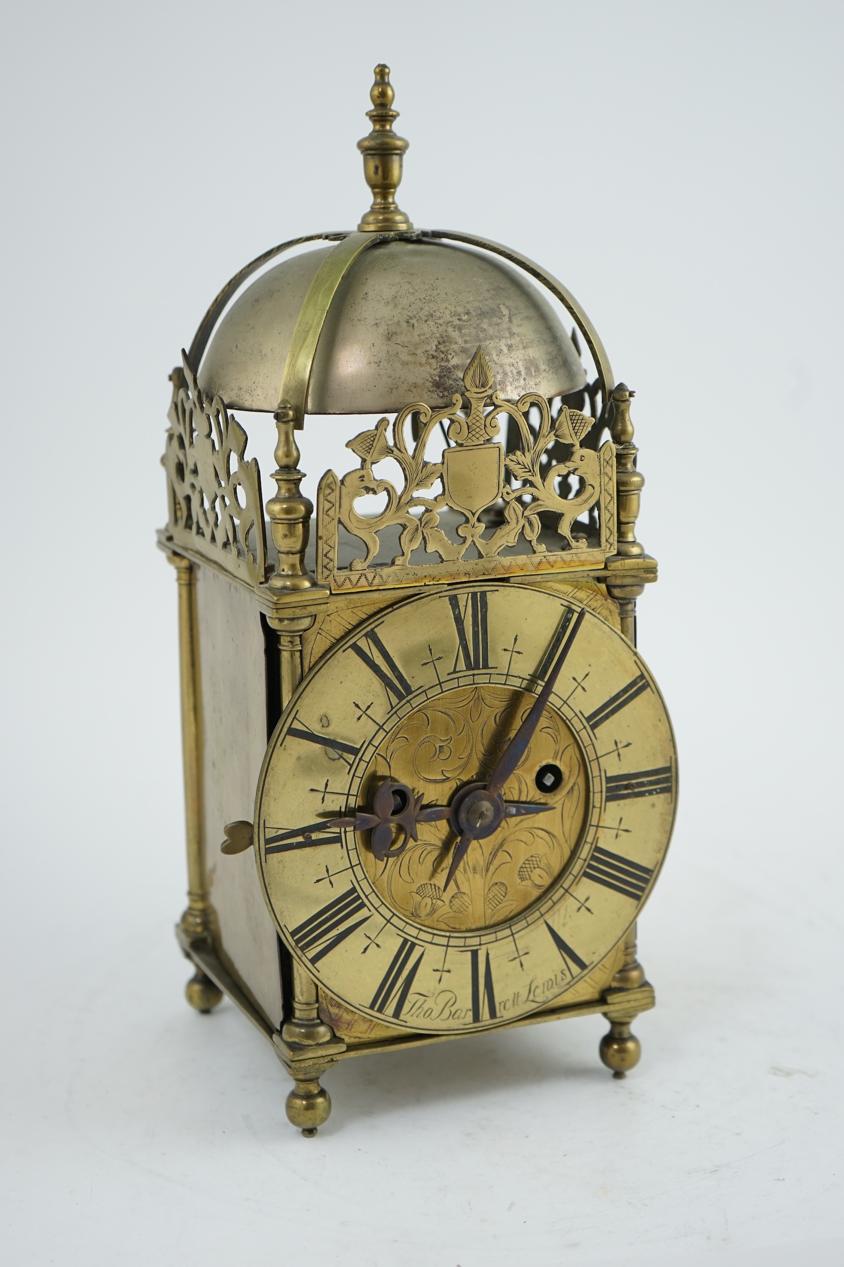 Thomas Barrett of Lewis, [Lewes]. An 18th century brass lantern clock